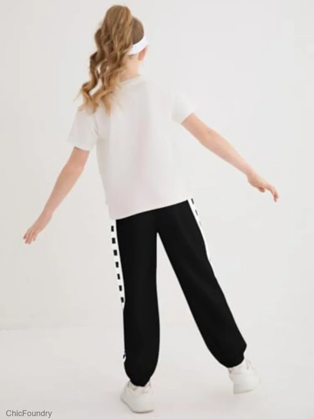 Girls Baggy Joggers Athletic Checkered Track Pants with Pockets 5-14Y